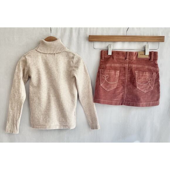 Mayoral Turtleneck Skirt Outfit 3T Ivory Velvet Nude Pink Girl Toddler EUC - Picture 3 of 3